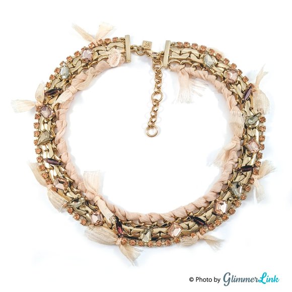 Banana Republic Jewelry - Banana Republic Chunky Rhinestone Bows Gold Tone Collar Necklace